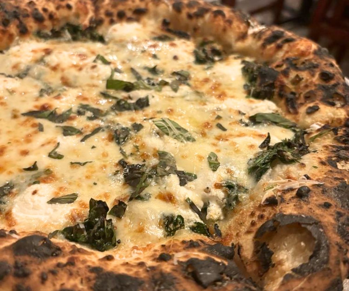 Spinach White Pie at Stanziato's Wood Fired Pizza in Danbury, CT