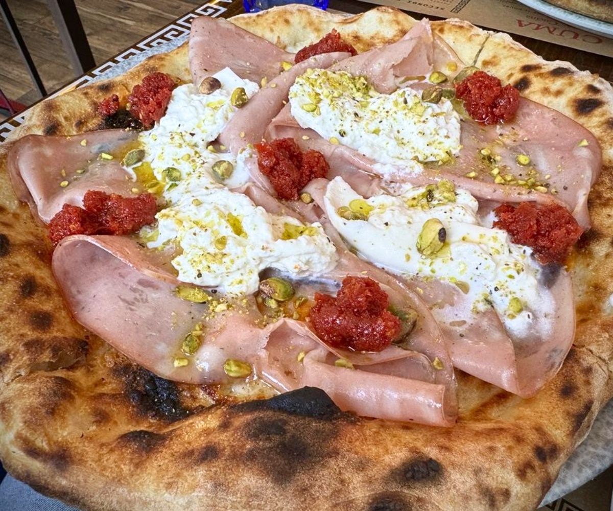 Mortadella Burrata Pizza at Via Cuma in Valley Stream, New York