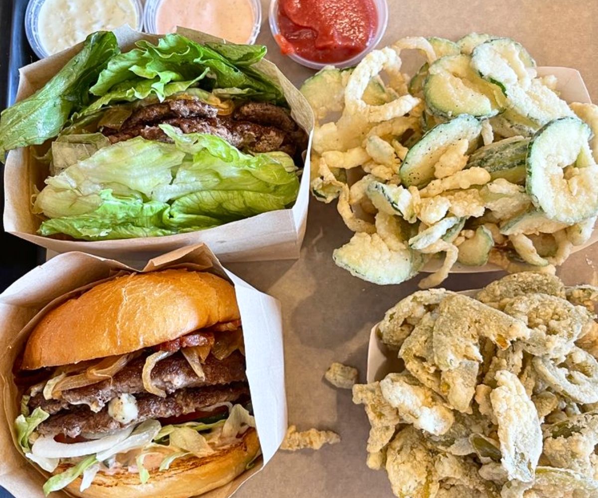 burgers and fries at Wild Pastures Burger in Boulder, CO