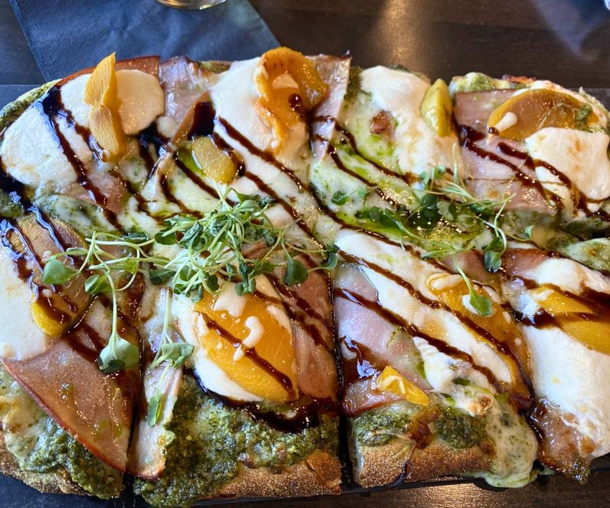 Bolo Peach Wood-Fired Flatbread at Southern Social in Eagan, Minnesota