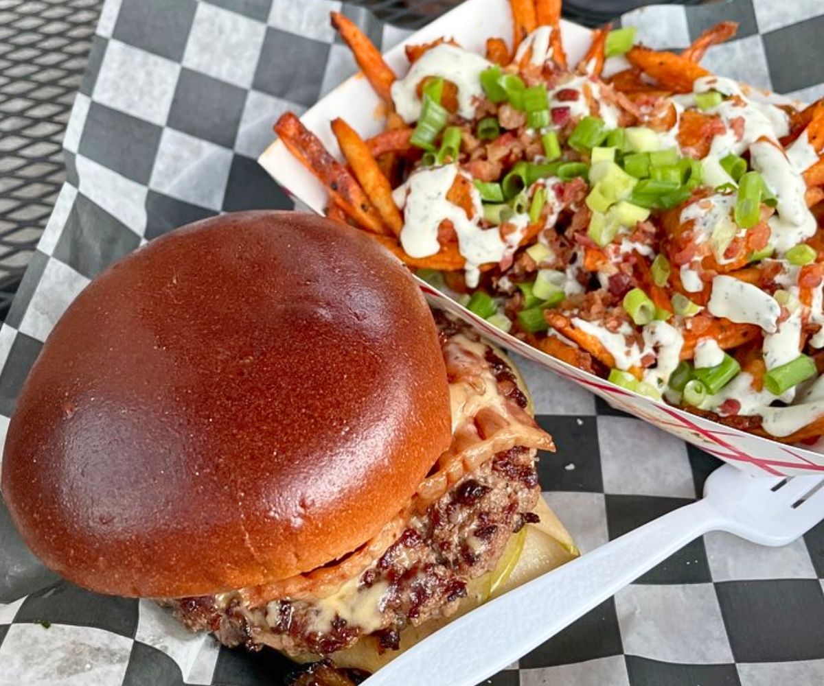 burger and fries at Honest Abe's in Lincoln, Nebraska