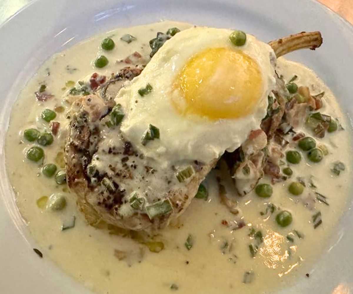 Pork Chop Carbonara at LouReda's an American Table in Rocky Mount, NC