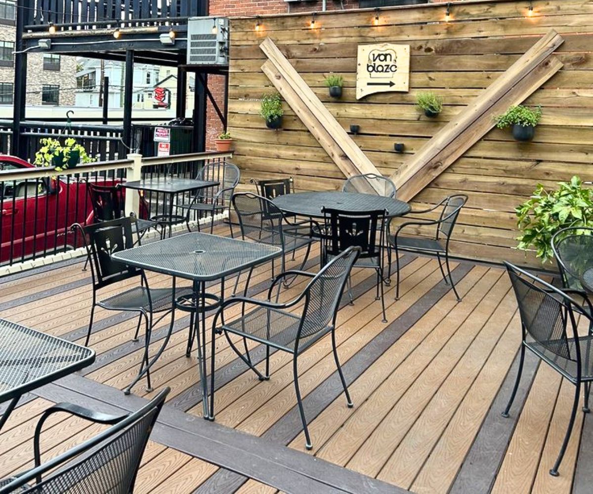 Patio dining at Von Blaze in Morgantown, WV