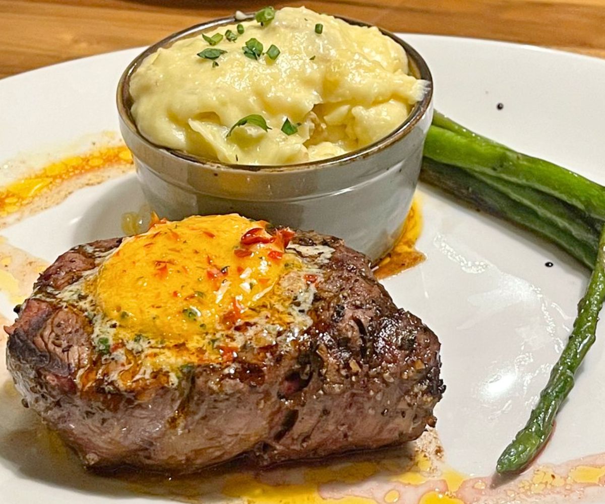 Filet Mignon with Calabrian Chili Butter at East End Grill in Lafayette, IN