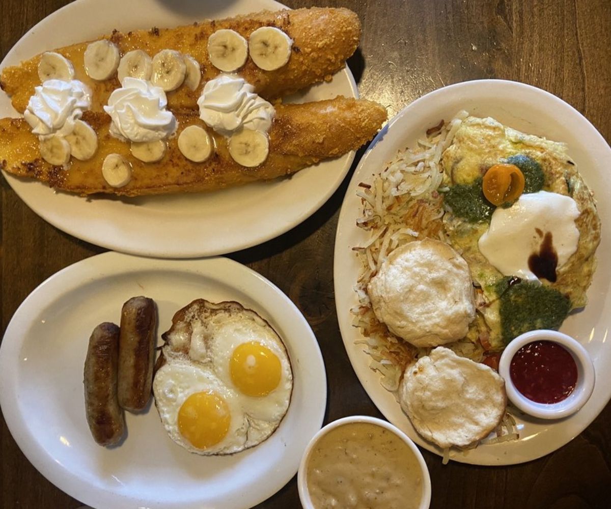 Mediterranean omelette & Captain Crunch Encrusted French Toast at Abracadabra's in Idaho Falls, Idaho