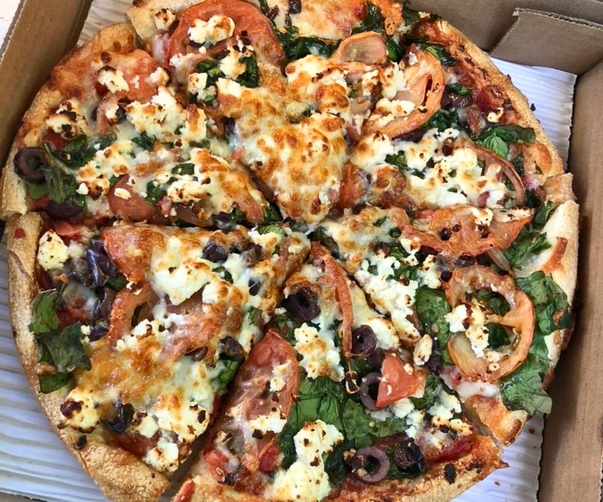 Greek Pizza at Angelo's Pizzeria in Bangor, Maine