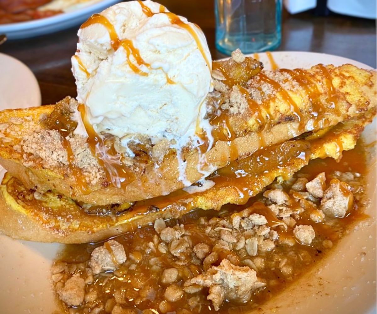 Peach Cobbler French Toast a la Mode at Abracadabra's in Idaho Falls, Idaho