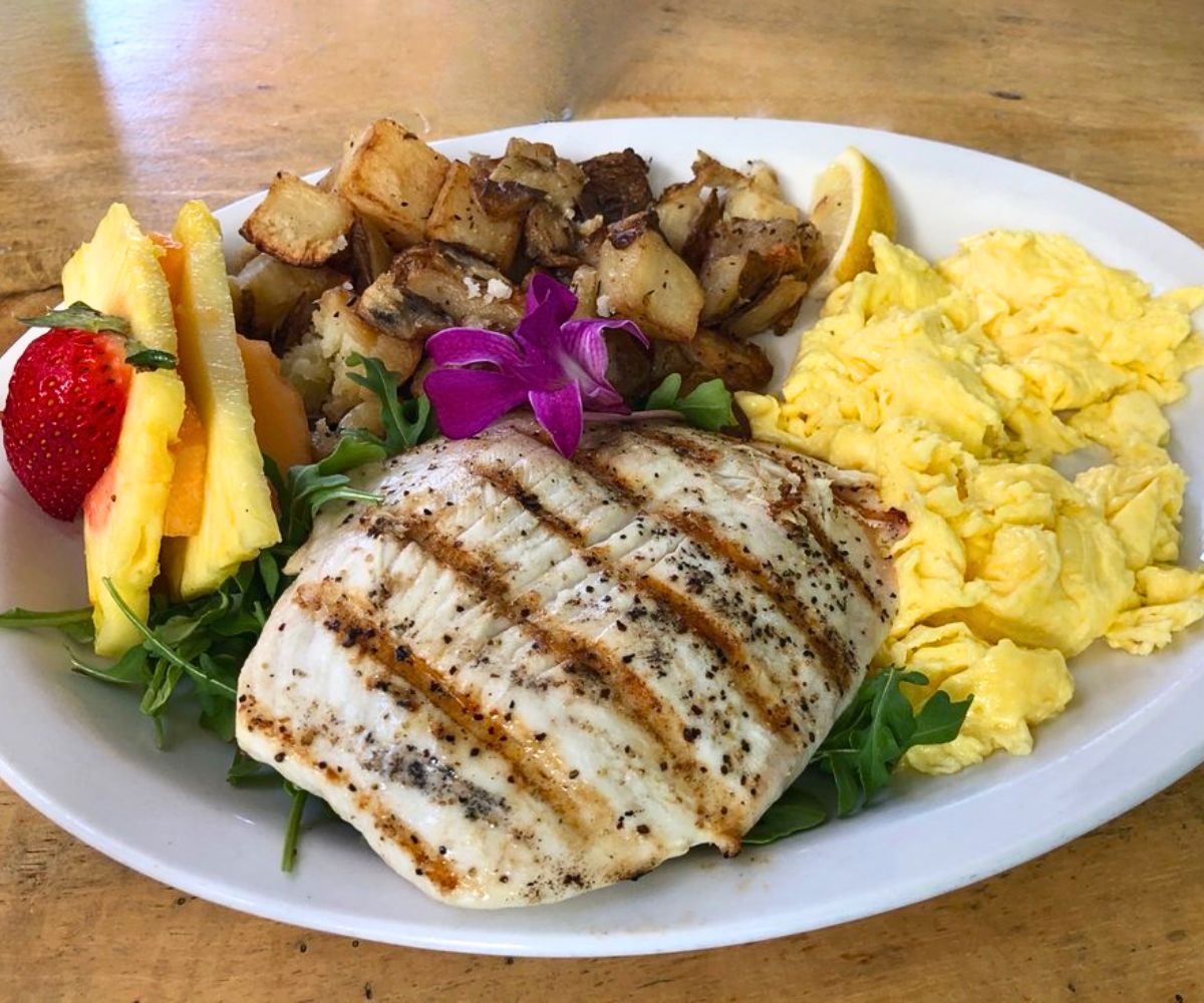 Big Kahuna Fish Breakfast at Island Lava Java in Kailua-Kona, HI