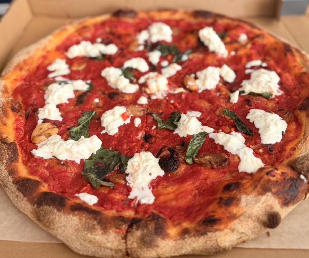 margherita pizza at coast pizza in huntington beach, CA
