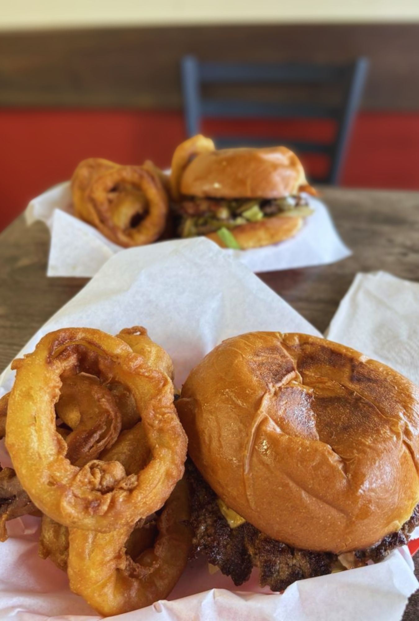 burgers and onion rings at Joy Love Burgers in Katy Texas