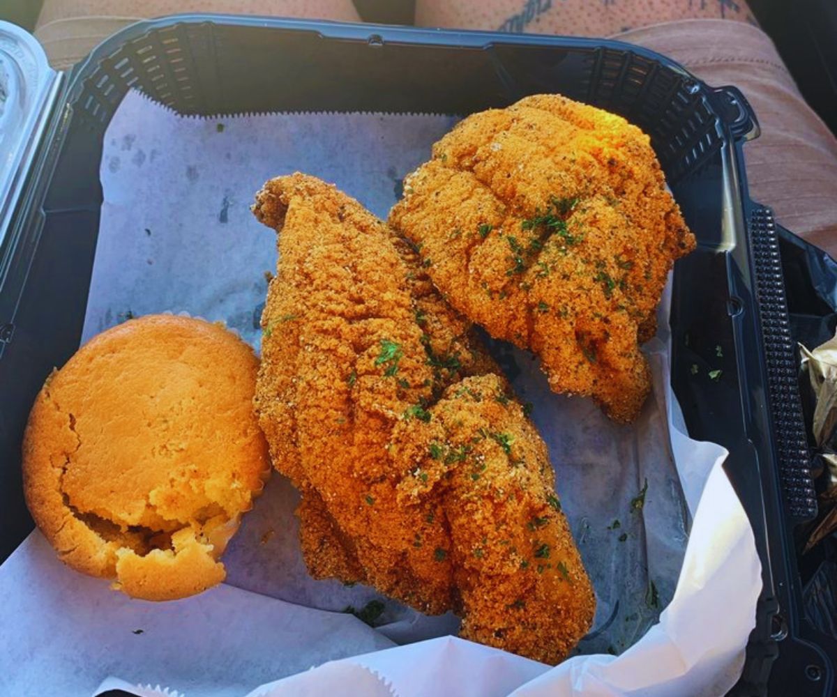 Surf & Soul Spot - Fried Catfish with Cornbread Muffin