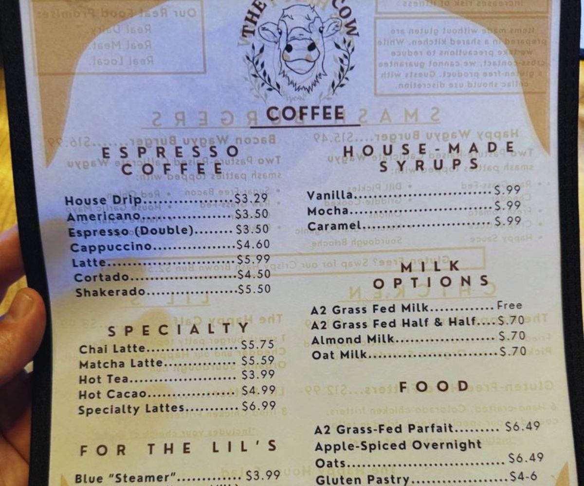 The Happy Cow - Menu