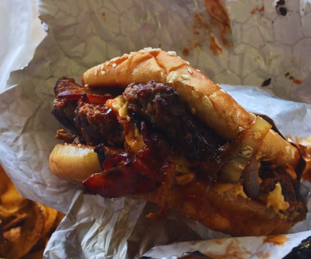 Harvey B's - 1/2 lb BBQ Bacon Cheeseburger with Grilled Onions
