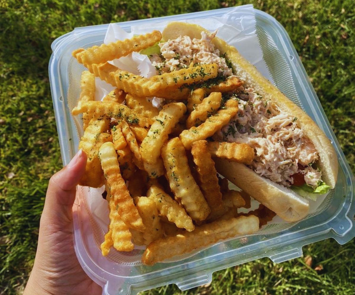 Surf & Soul Spot - Blackened Shrimp & Crab Roll with Fries