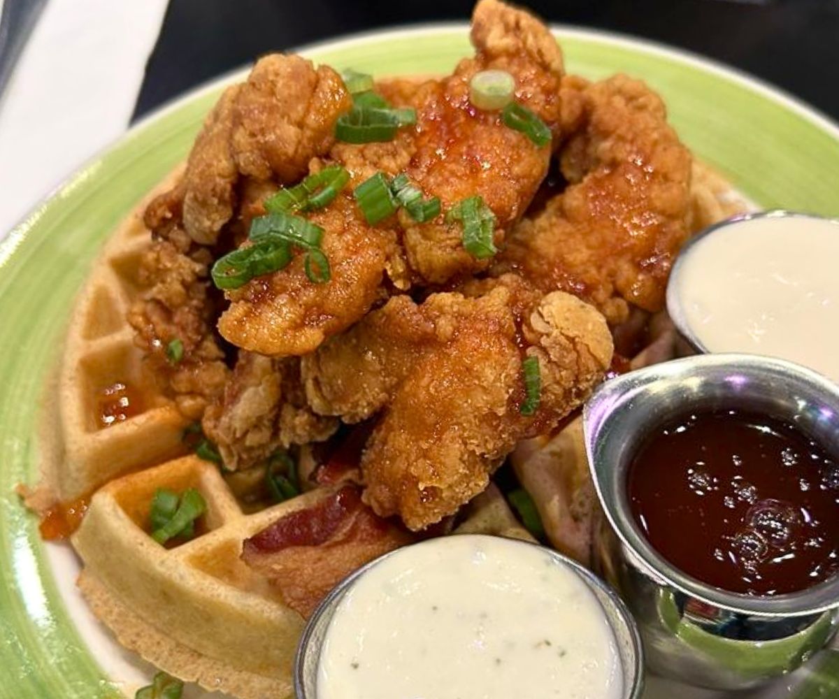 Hot Chicken and Waffles at In A Pickle Restaurant in Waltham, Massachusetts