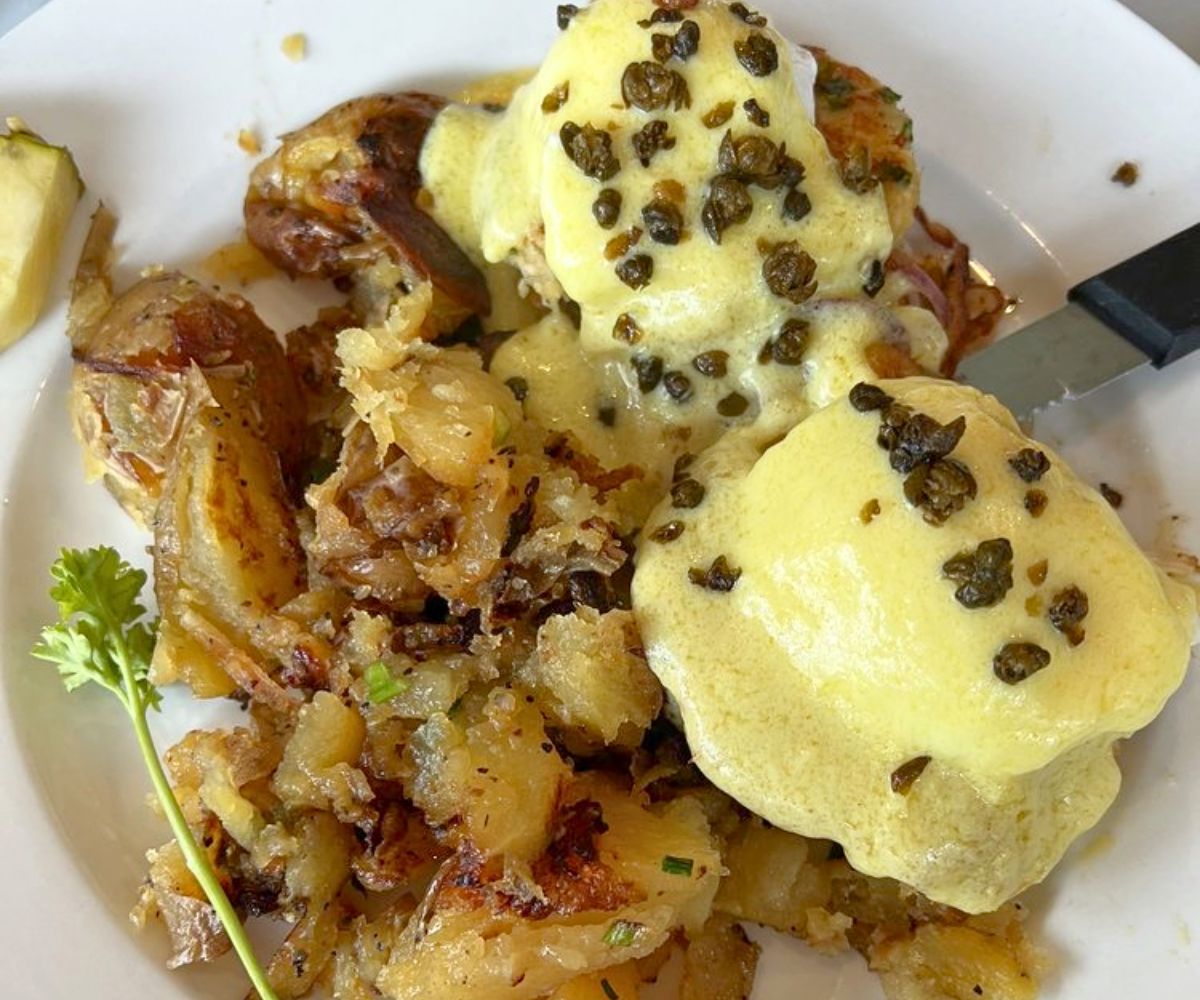 Crab Eggs Benedict at Sandpiper Cafe in Juneau, Alaska