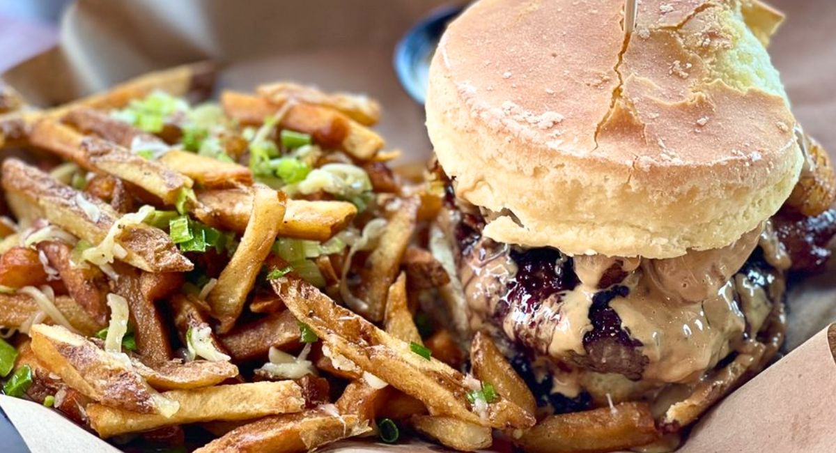 burger and fries at Stock & Barrel in Knoxville, TN