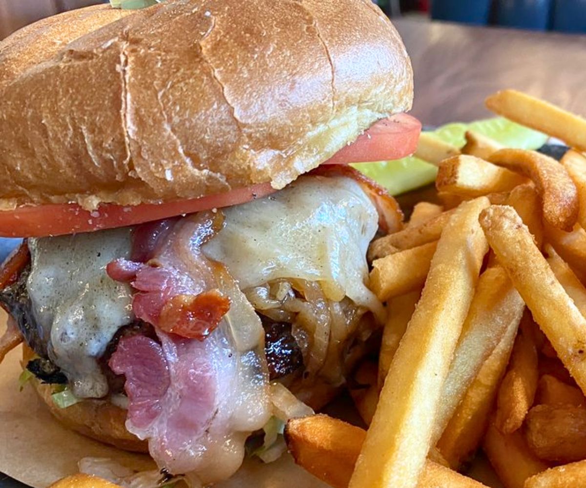 Wood-Grilled Burger at Iron Works in Warwick, RI