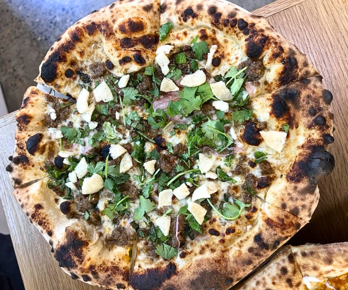 Thai Beef Pizza at Hapa Pizza in Beaverton, Oregon