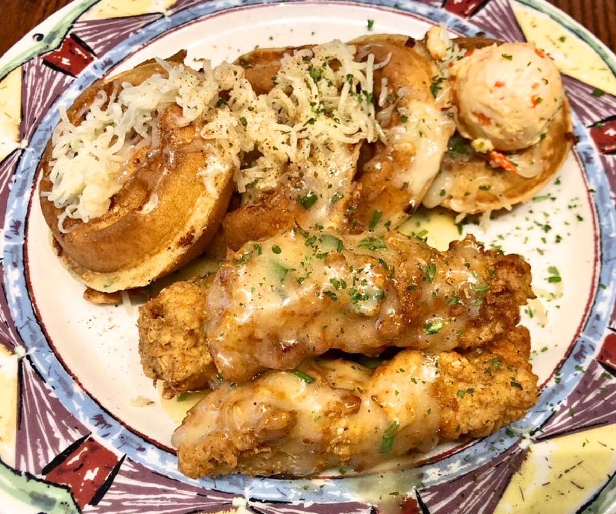 Chicken 'N Cheddar Green Onion Waffles at Miss Shirley's Cafe in Baltimore, Maryland