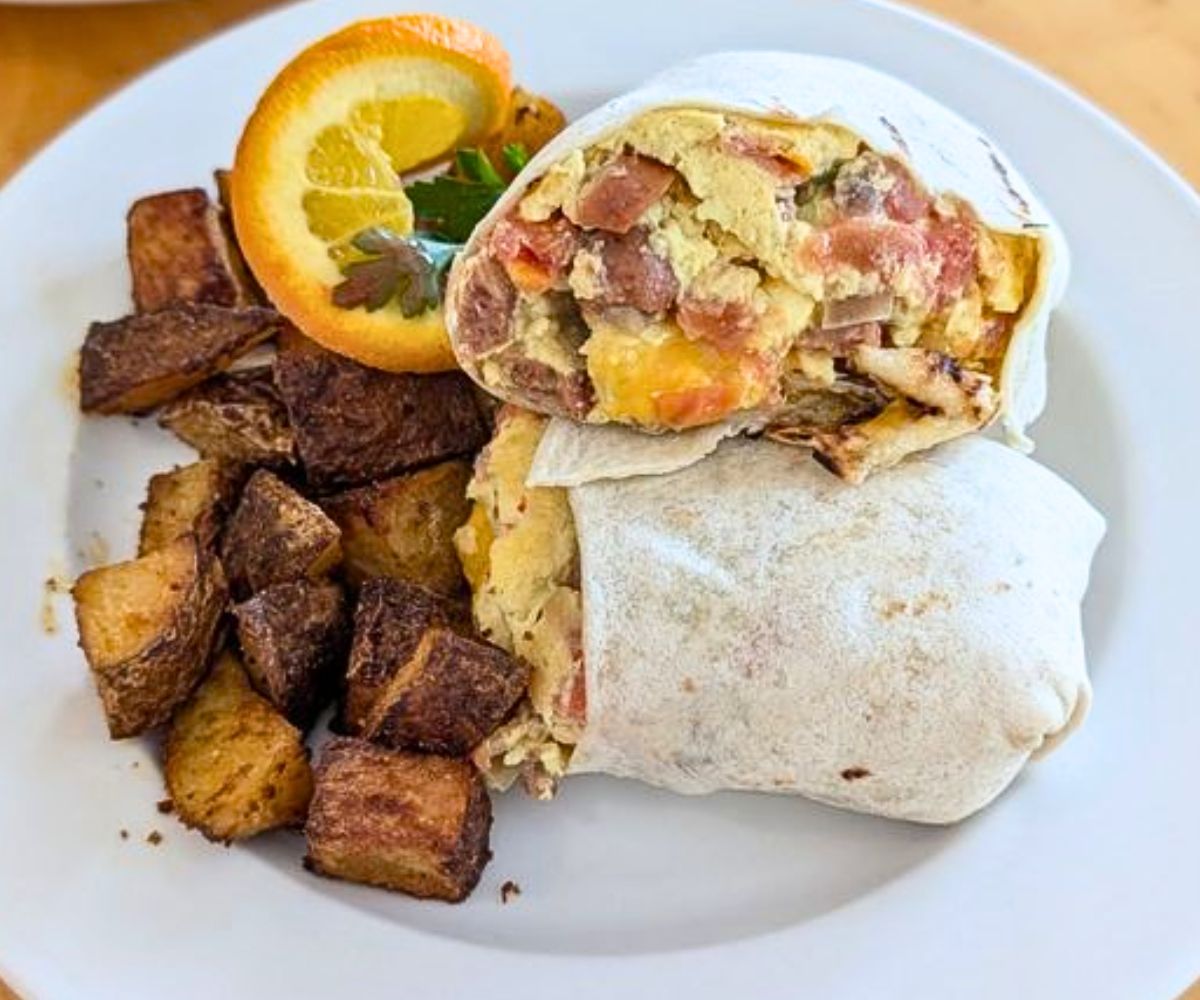 3 brothers breakfast burrito at Alexander's Breakfast and Lunch in Skokie, Illinois