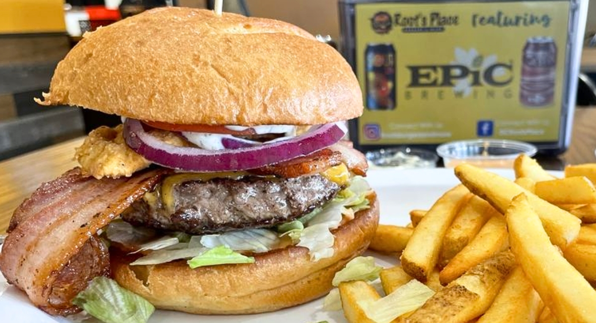 farm burger and fries at Root's Place Burgers & More in American Fork, UT