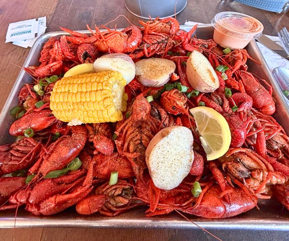 2lbs of crawfish at Linney Breaux's Cajun Eatery in Tahlequah, Oklahoma