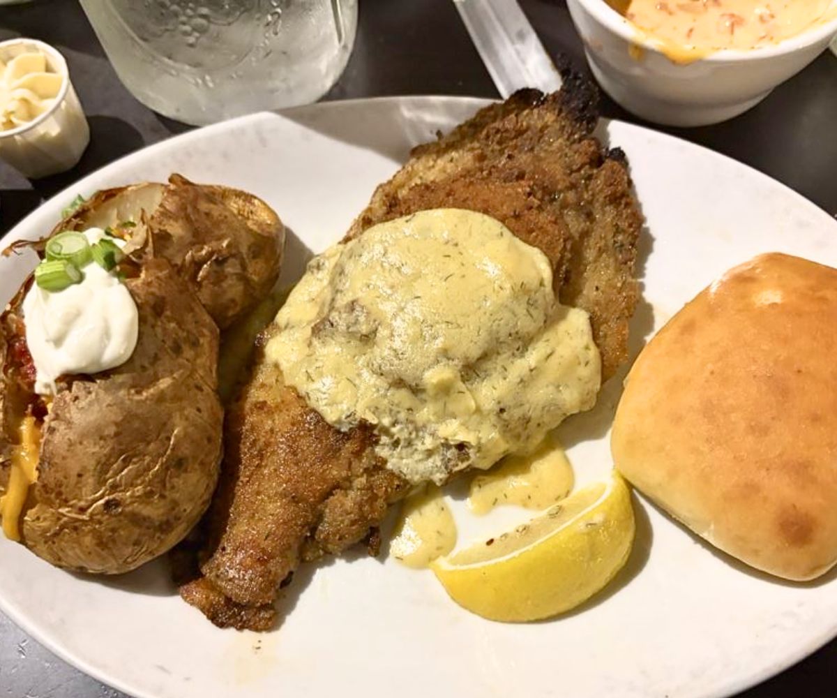 Stuffed Delta Catfish at The Iron Horse Grill in Jackson, Mississippi