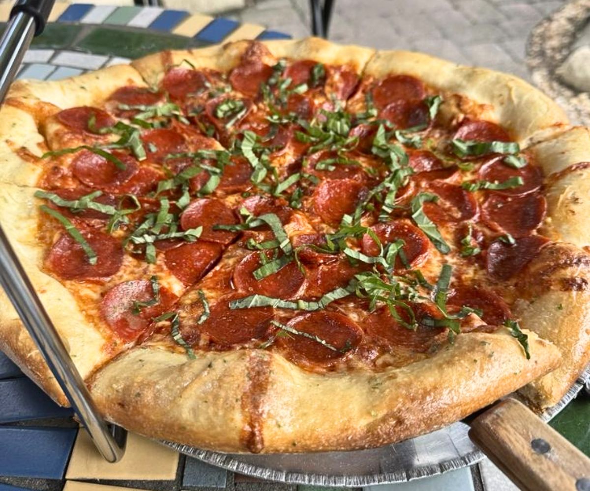 pepperoni pizza at Satchel's Pizza in Gainesville, Florida