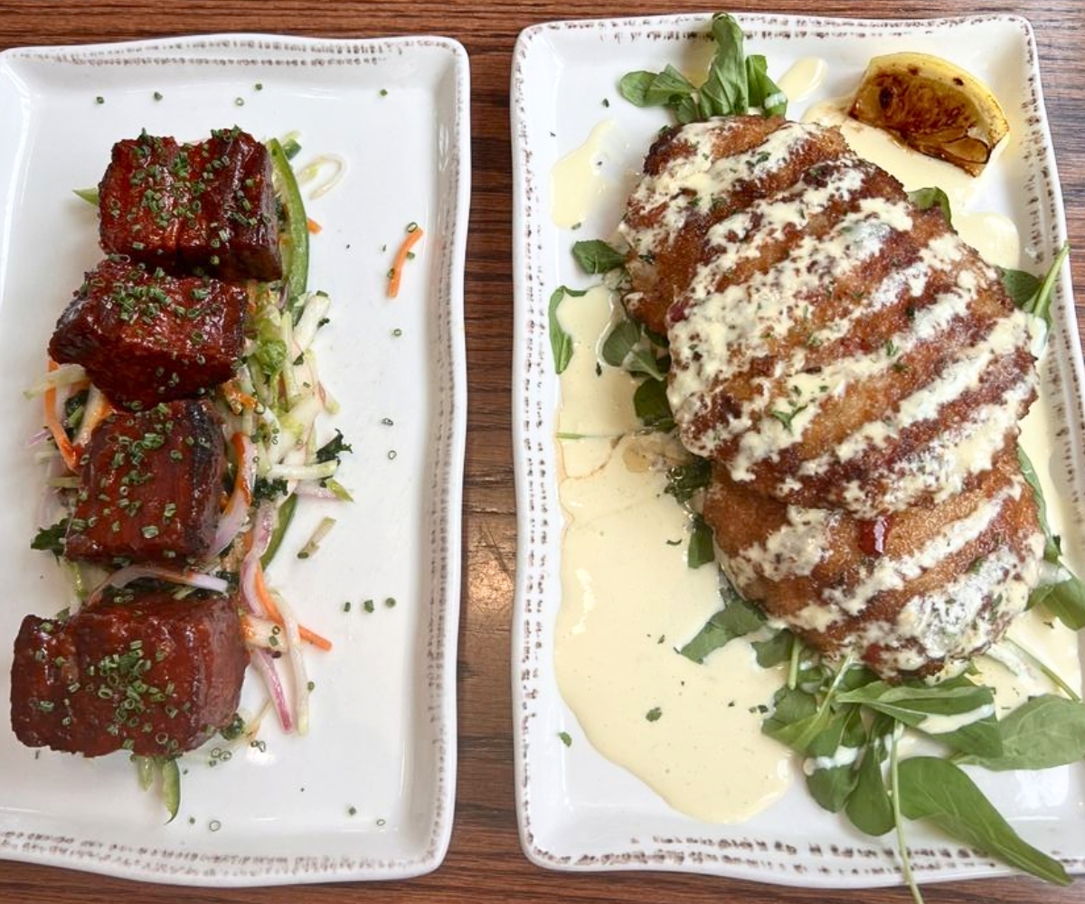 Gochujang pork belly and shrimp cakes at Nolabelle Kitchen + Bar in Mankato, MN
