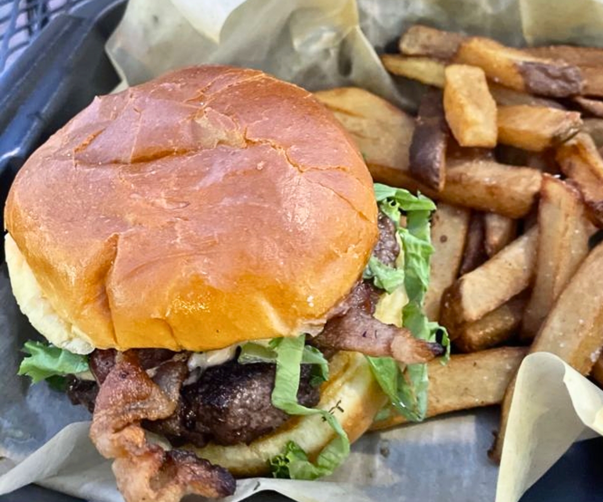 burger at Stockyard Burgers and Bones in Marietta, Georgia