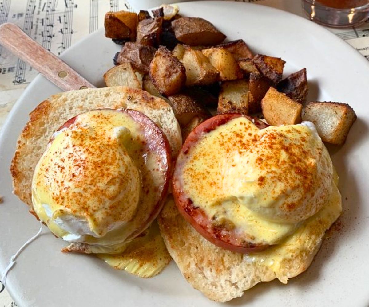 Sneakers Famous Eggs Benedict at Sneakers Bistro in Winooski, Vermont