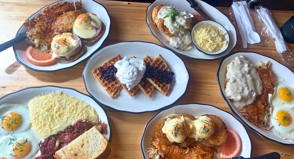 breakfast spread at Hot Suppa in Portland, Maine