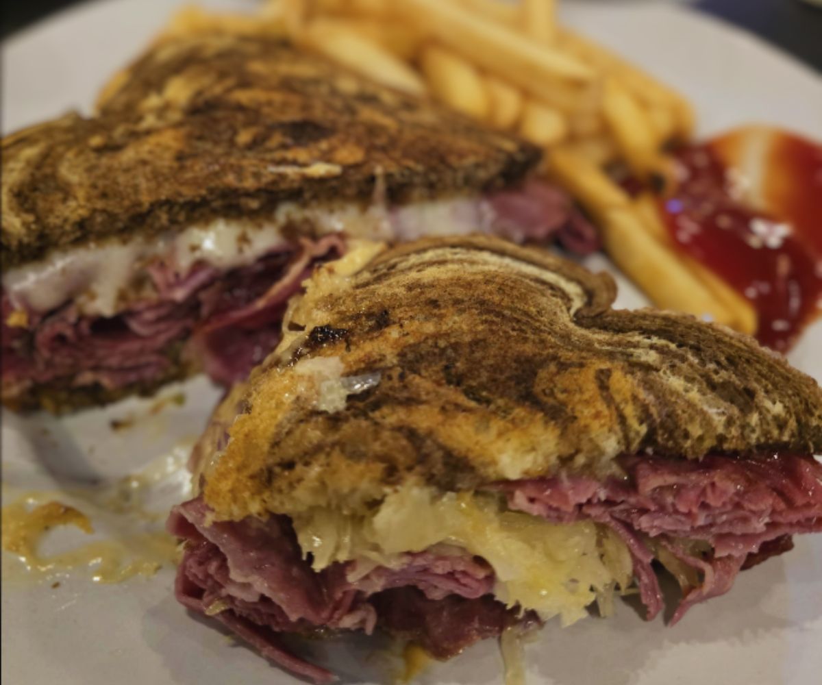 reuben sandwich at flaming grill in maple hill kansas