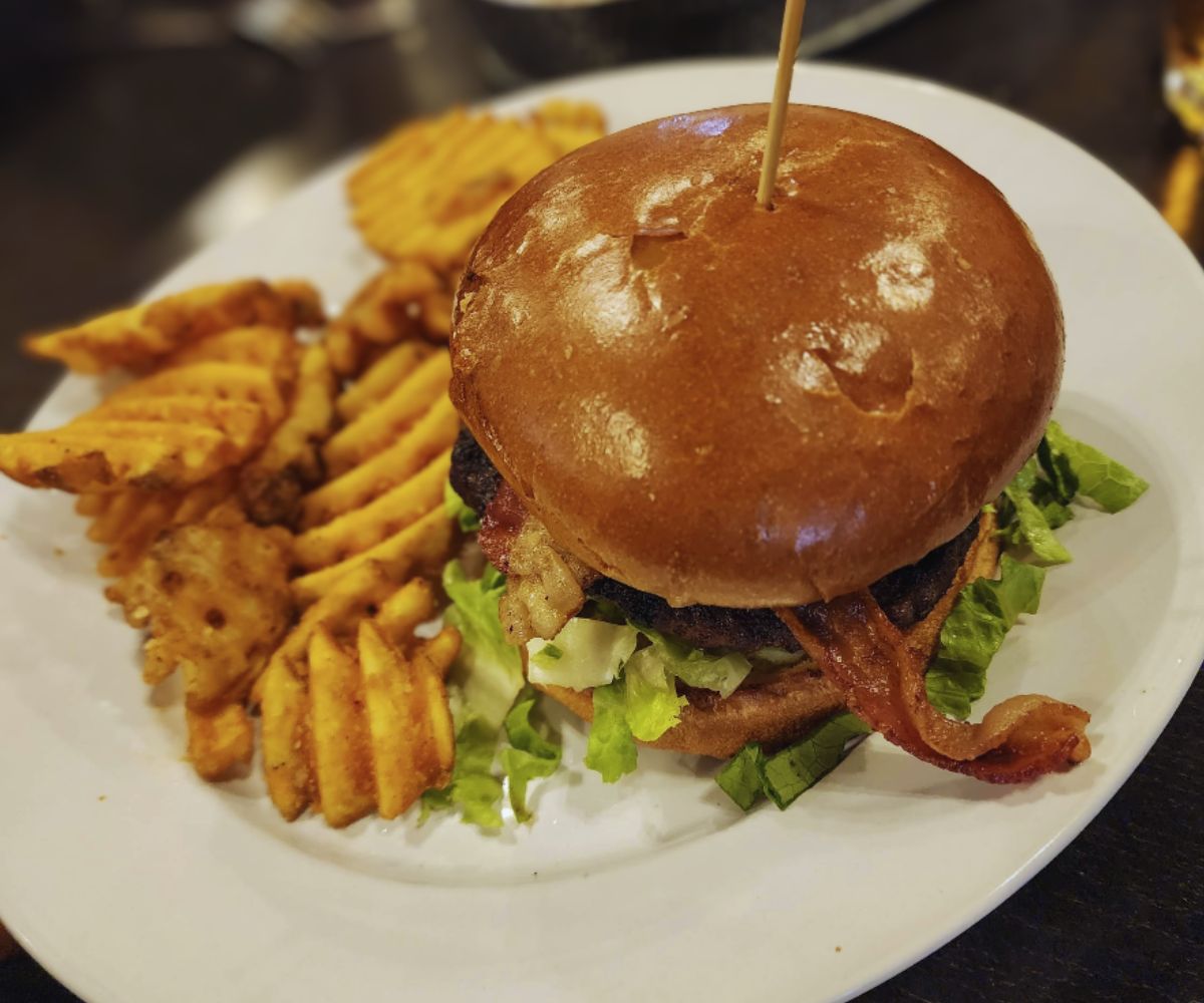 Huge burger at flaming grill in maple hill kansas