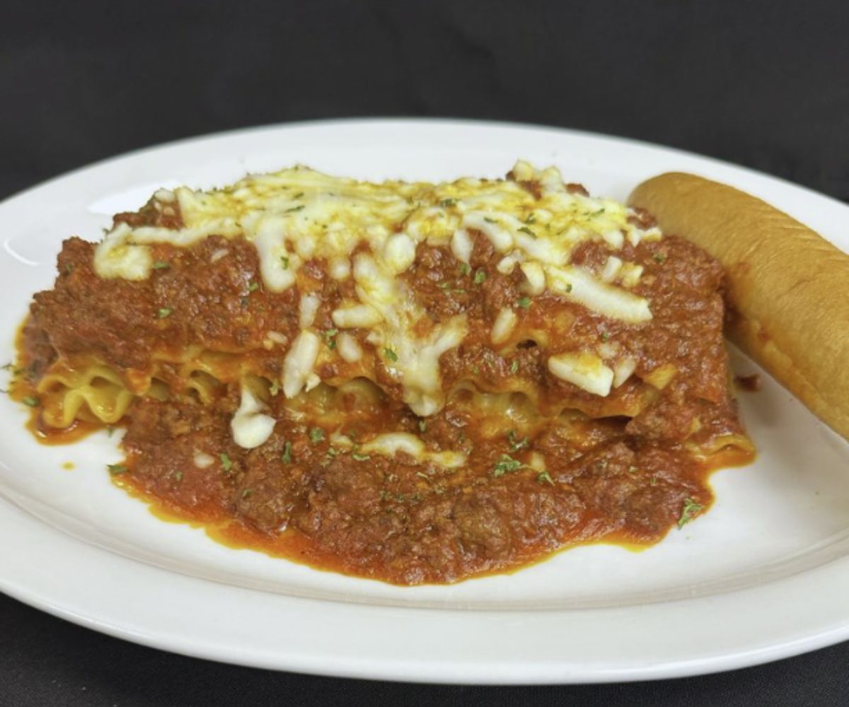 Homeade lasagna at flaming grill in maple hill, ks