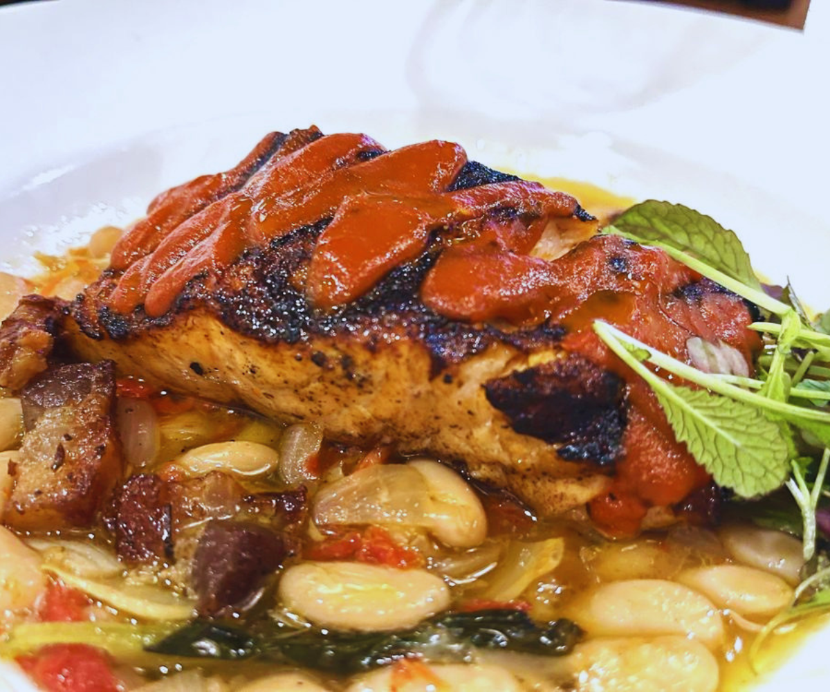 The Downtown Grille - Blackened Grilled Salmon with White Bean & Pancetta Salad