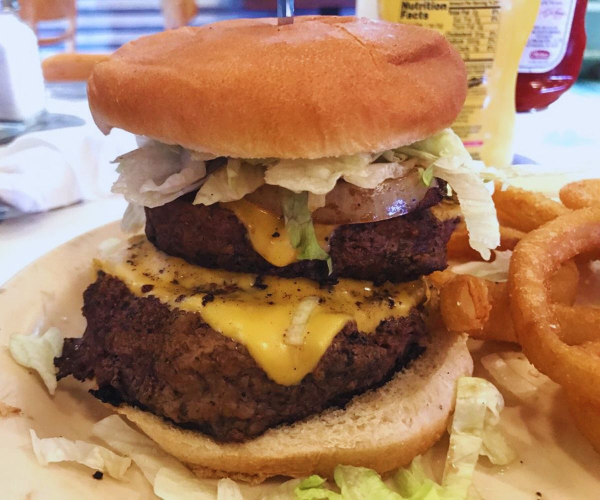 Stockyard Grill - Double Cheeseburger with Onion Rings