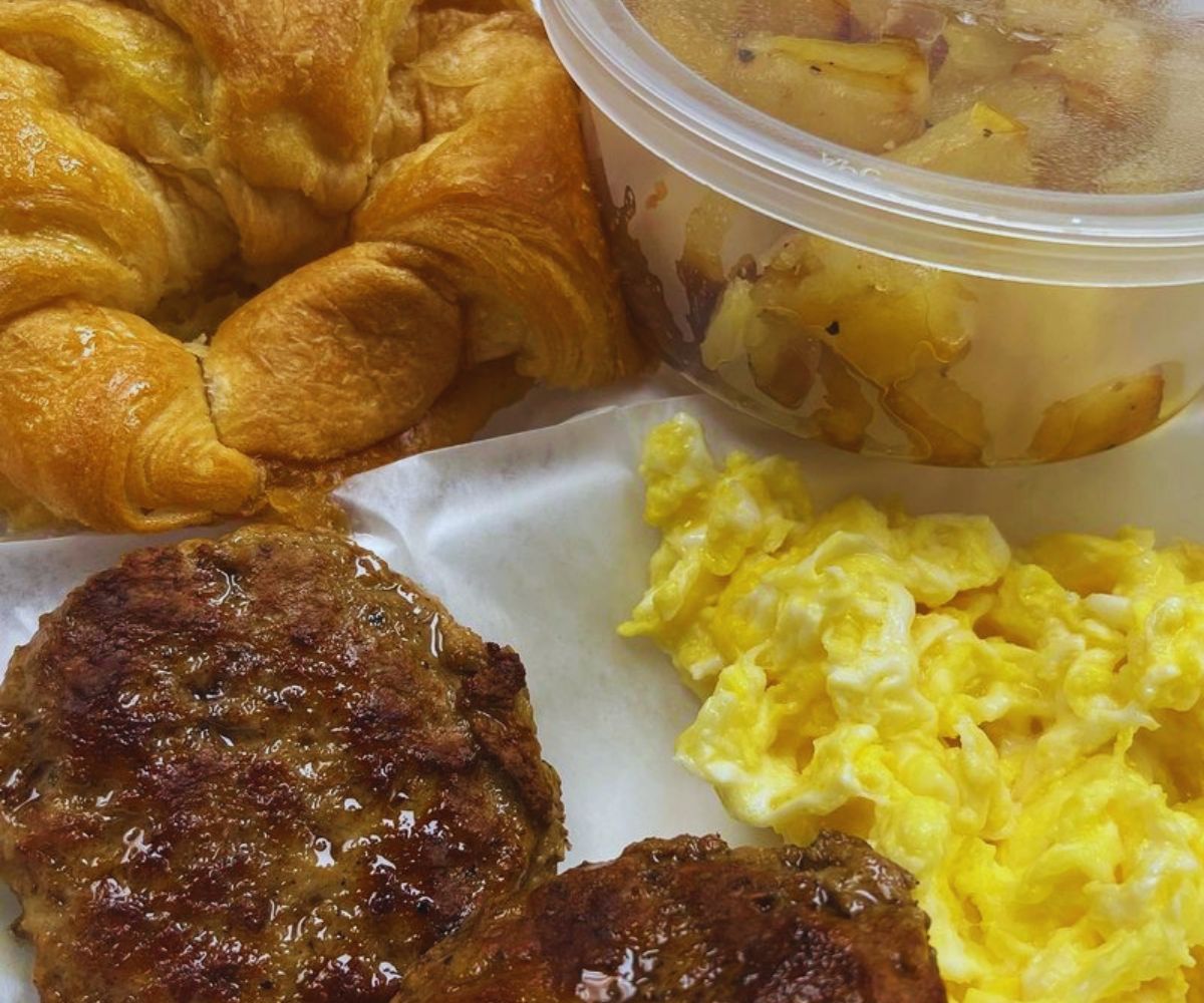 Nzinga's Kitchen - Sausage with Egg and Croissant Brunch Plate