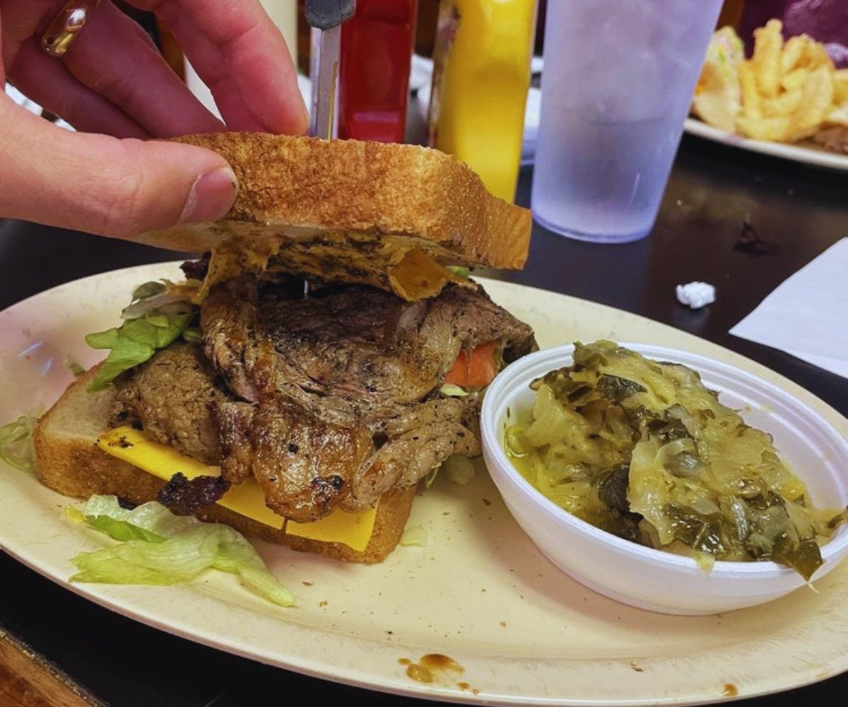 Stockyard Grill - Inspecting the Dam Sandwich