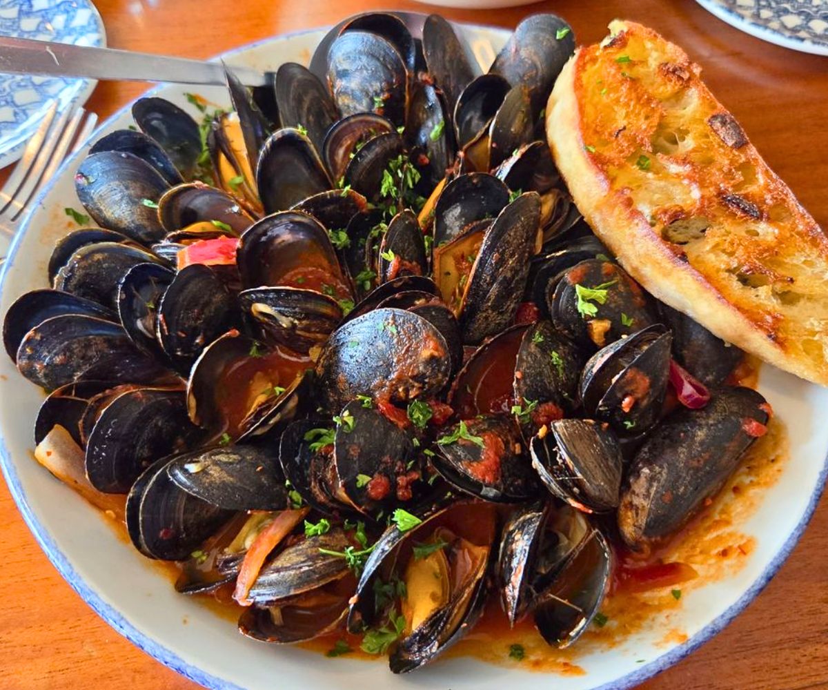 Spicy Marinara Mussels at George's Of Galilee in Narragansett, Rhode Island
