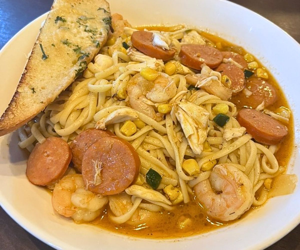 Crab and Shrimp Boil Pasta at Dogwoods Kitchen and Bar in Pontiac, Michigan