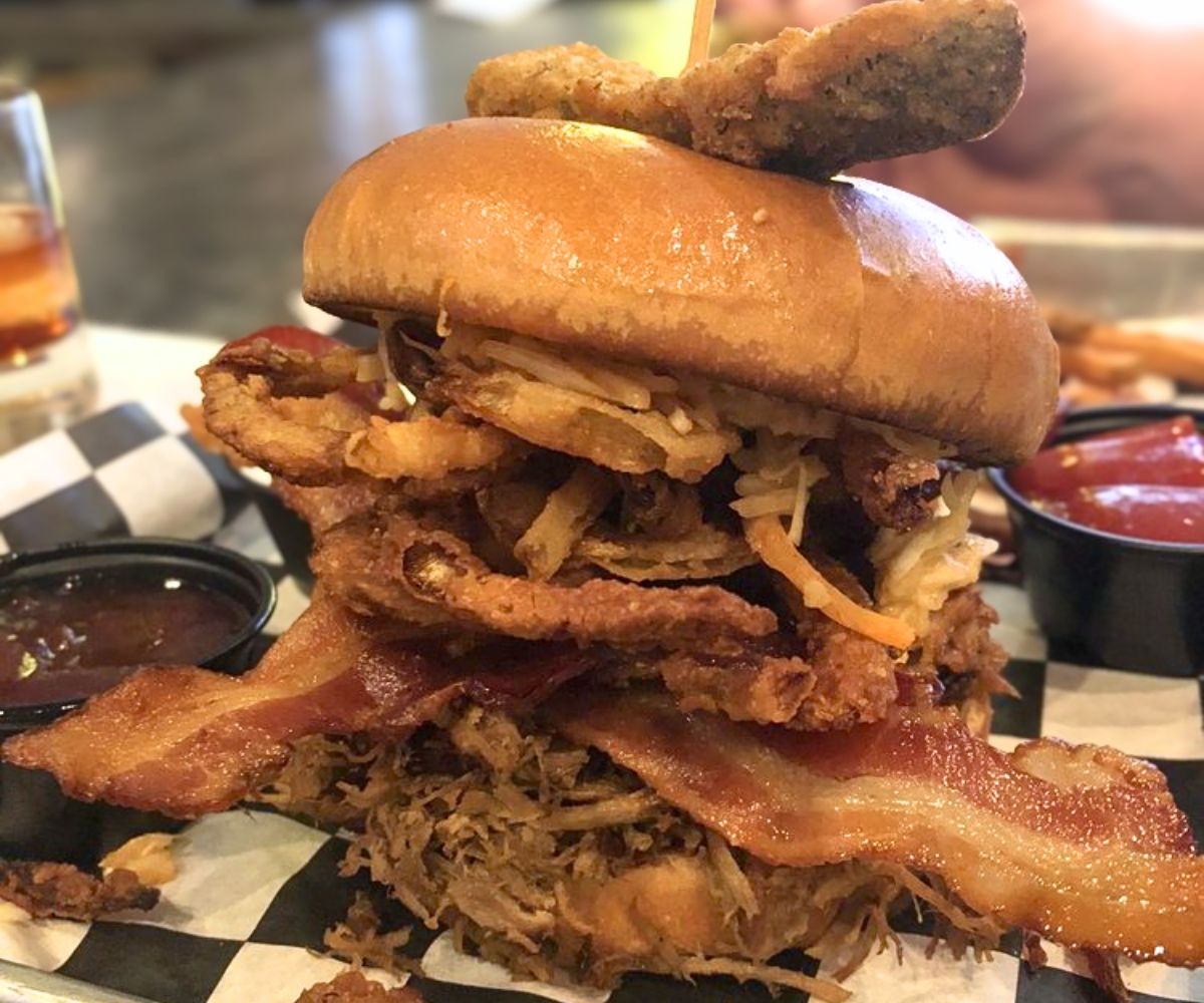 Beef Stack Brisket Burger at Whiskey Road Tavern & Grill in Cedar Falls, Iowa
