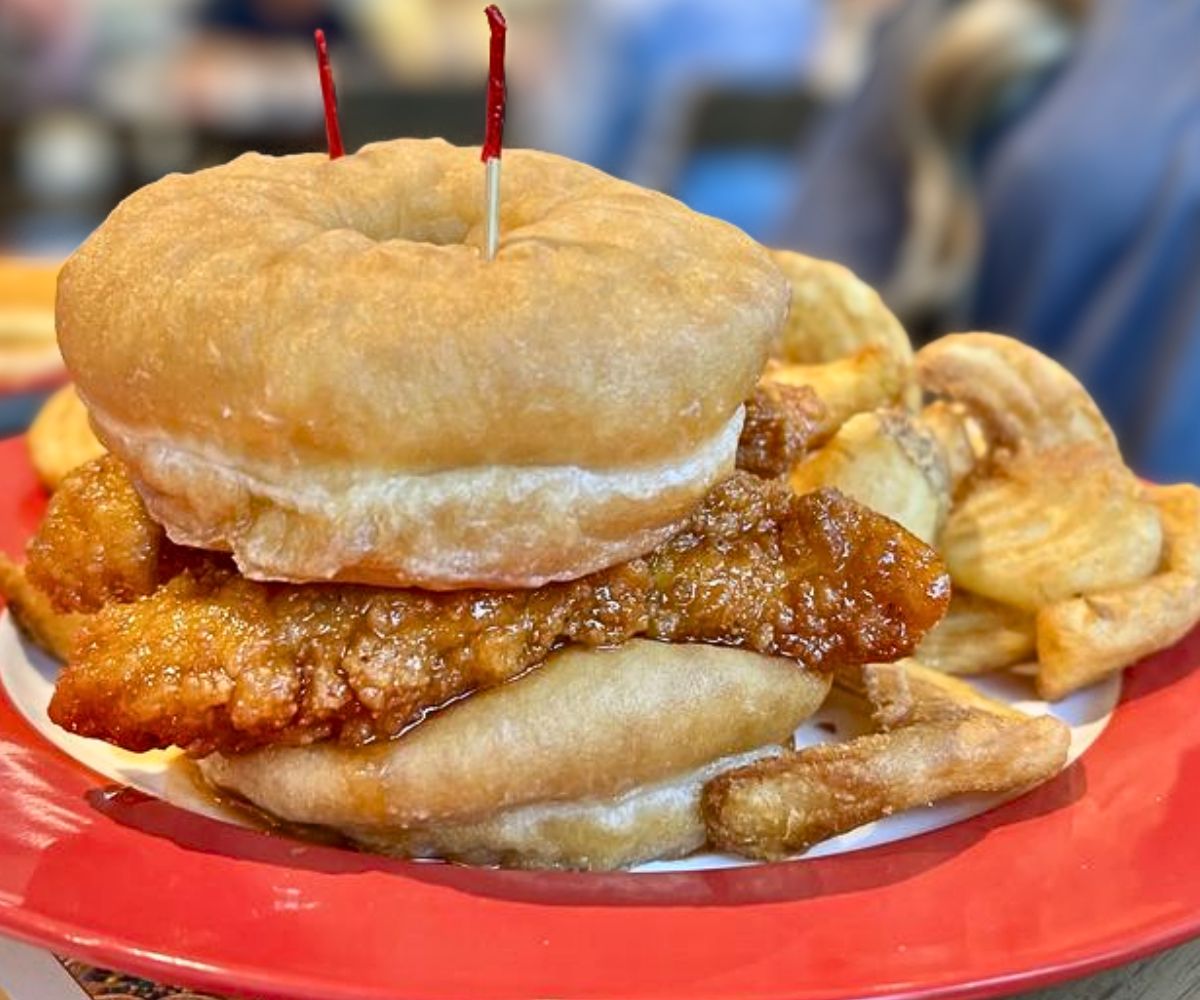 Hot Honey Donut Sandwich at Sawyer's Farmhouse Breakfast in Pigeon Forge, TN