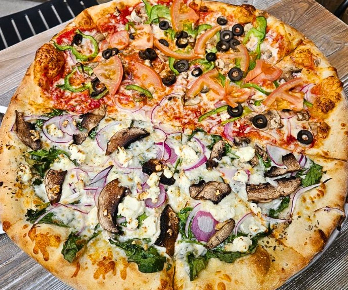 half-and-half pizza at Piecasso in Stowe, VT