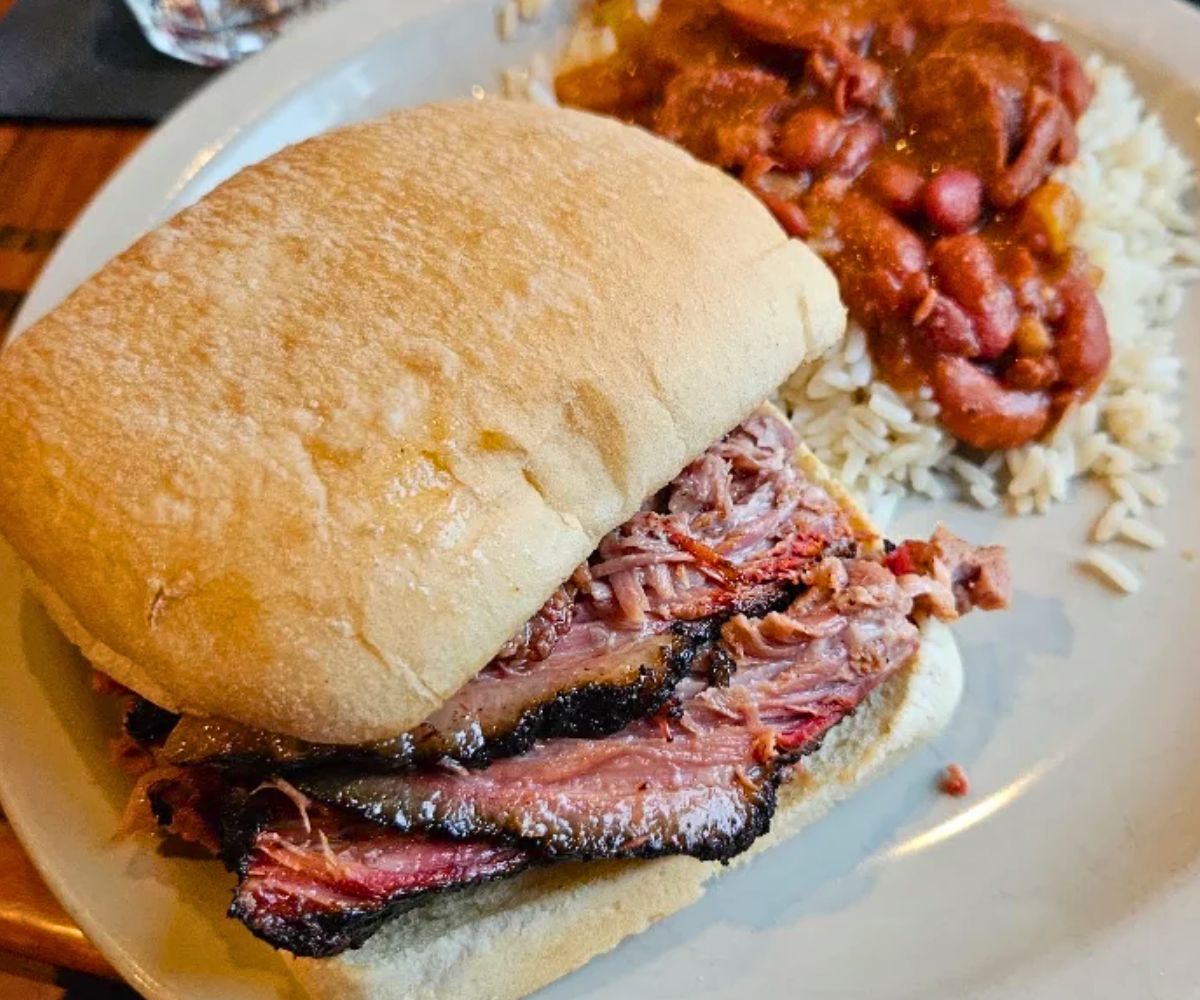 brisket sandwich at Flying Mango in Des Moines, IA