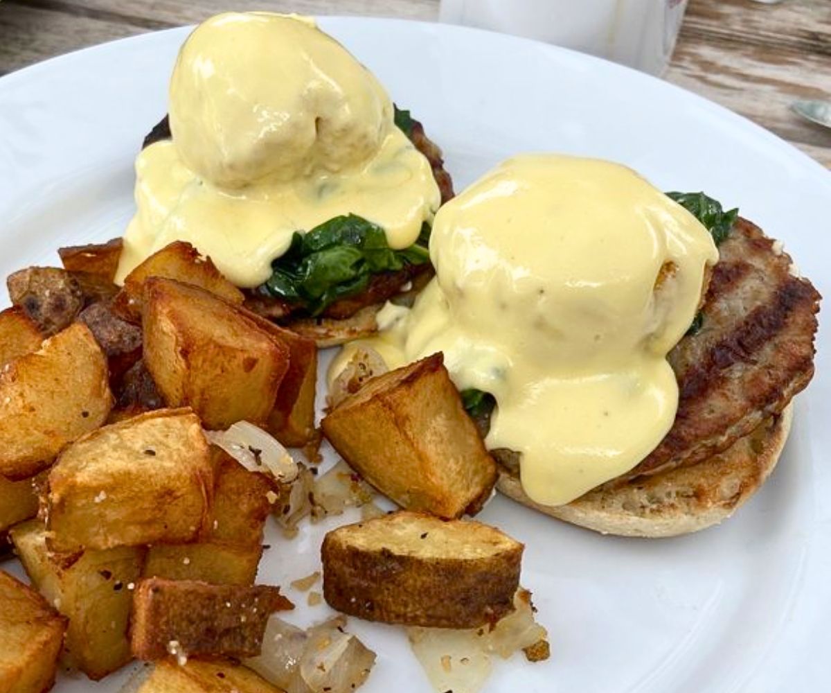 Panko Crusted Eggs Benedict at Island Kitchen in Nantucket, Massachusetts