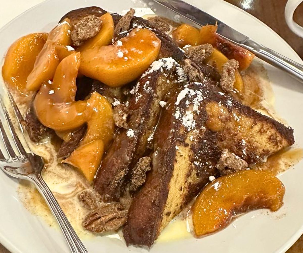 Peaches & Cream French Toast at The Early Bird Eatery in South Bend, Indiana