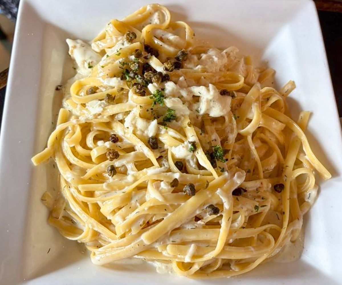 Lemon Dill Halibut Alfredo at Skagway Brewing Company in Skagway, Alaska