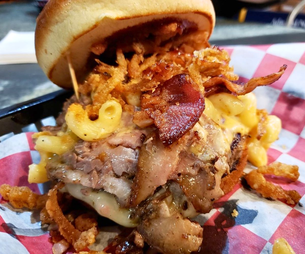 custom burger at Flippin' Cow in Elkhart, IN